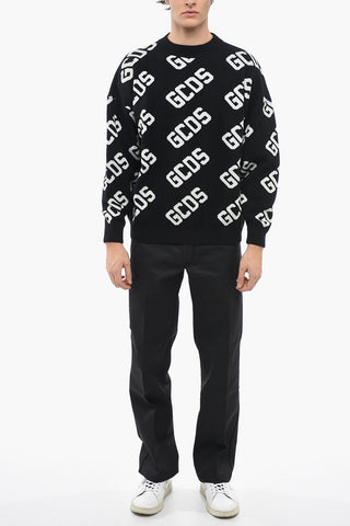 All-Over Embroidered Logo Crew-Neck Sweater