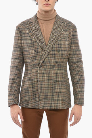 Double-breasted Houndstooth Wool Blend Blazer