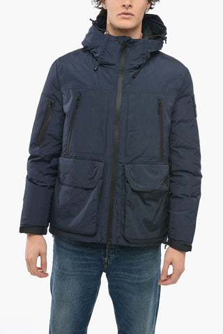WAVE DYE Multipocketed Down Jacket with Hood
