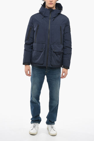 WAVE DYE Multipocketed Down Jacket with Hood