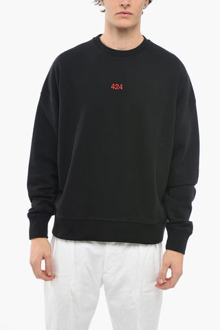 Brushed Cotton Crew-neck Sweatshirt with Embroidered Logo