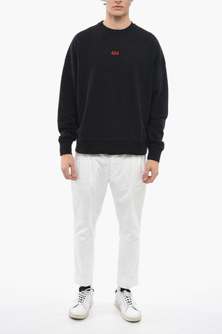 Brushed Cotton Crew-neck Sweatshirt with Embroidered Logo