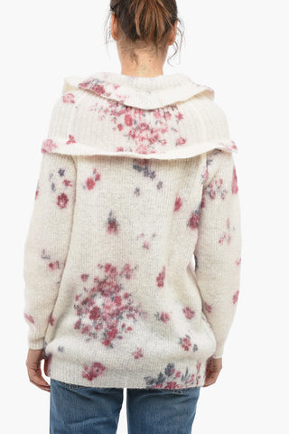 Cashmere Blend Flower Motif Crew Neck Sweater