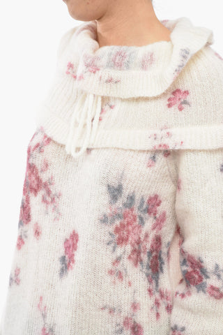 Cashmere Blend Flower Motif Crew Neck Sweater
