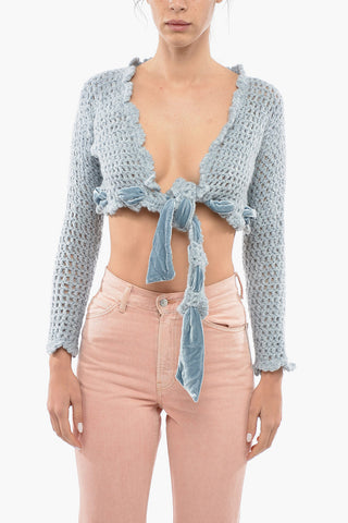 Openwork Cropped Cardigan with Self-tie Detailing