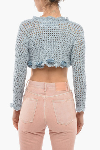Openwork Cropped Cardigan with Self-tie Detailing