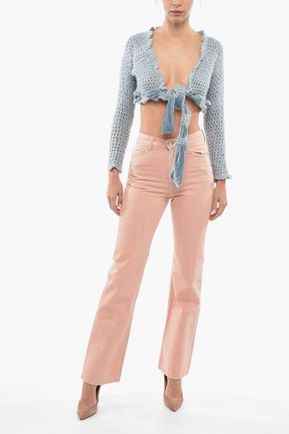 Openwork Cropped Cardigan with Self-tie Detailing