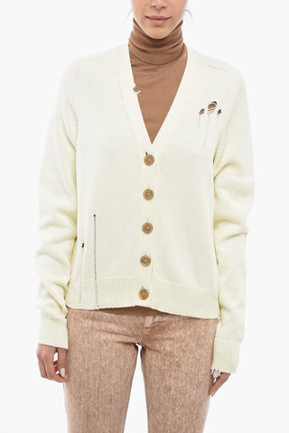 V-Neck Distressed Cotton Cardigan