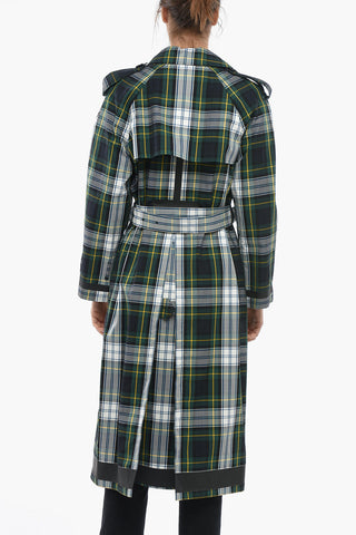 Belted Tartan Print Cotton Double Breasted Trench Coat