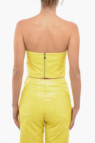 Faux Leather Strapless Crop Top with Zip Closure
