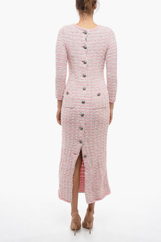 Buttoned BACK TO FRONT Wool Blend Tweed Dress