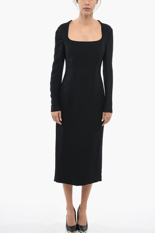 Long Sleeved Maxi Sheath Dress Embelished With Necklace