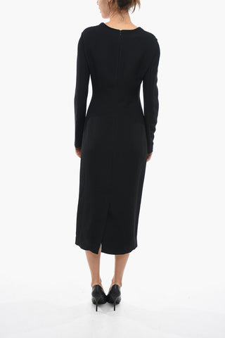 Long Sleeved Maxi Sheath Dress Embelished With Necklace