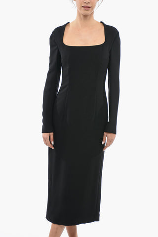 Long Sleeved Maxi Sheath Dress Embelished With Necklace