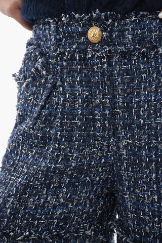 Shorts Tweed Con Bottone Gioiello e Dettagli In lurex