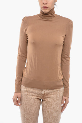 Turtle-Neck Wool Pullover With Shoulder Pads