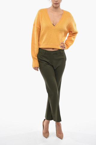 High Waisted Straight Fit Wool Pants