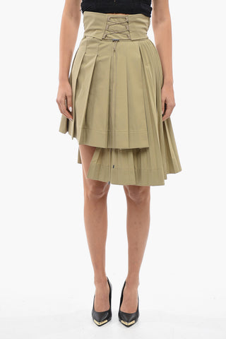 Asymmetric Pleated Skirt with Lace-up Detail