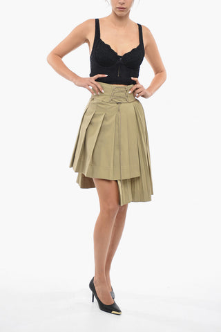 Asymmetric Pleated Skirt with Lace-up Detail