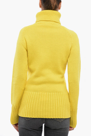 Pullover a Collo Alto in Lana con Dettagli a Coste