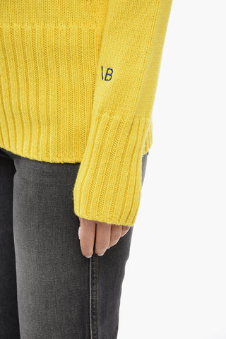 Pullover a Collo Alto in Lana con Dettagli a Coste
