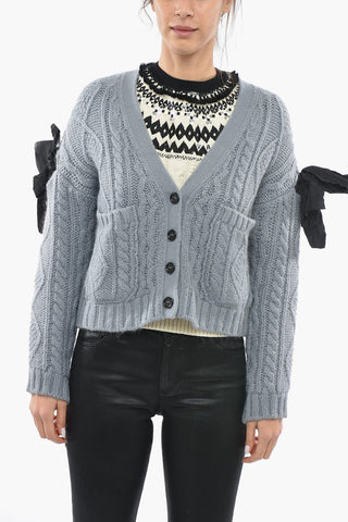 Aran Cropped Cardigan with Decorative Bow