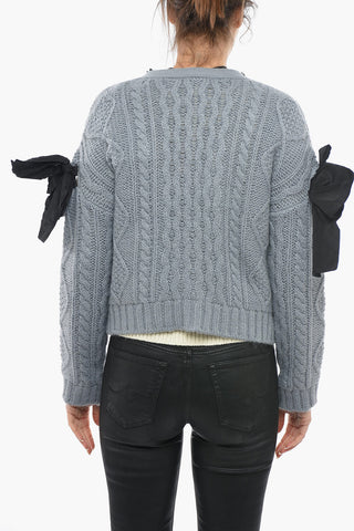 Aran Cropped Cardigan with Decorative Bow