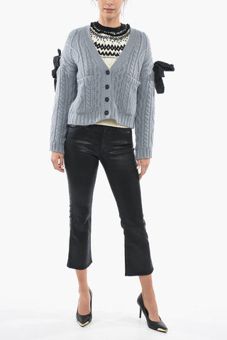 Aran Cropped Cardigan with Decorative Bow