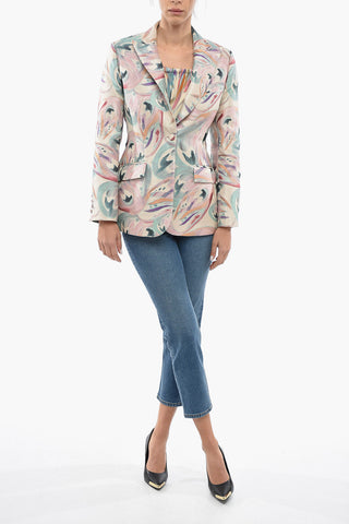 Floral Embroidery Lined Single Breasted Blazer