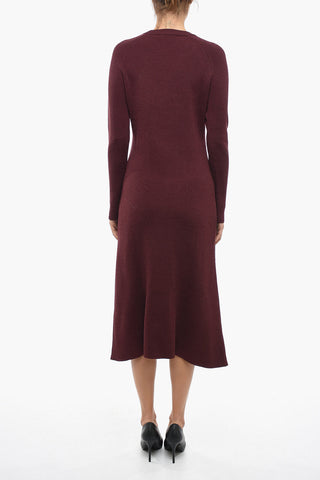 Solid Color Crew-neck Dress with Fox Embroidery