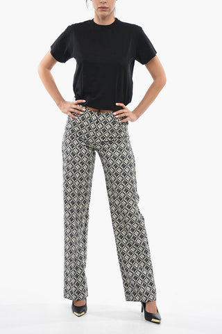Pantaloni Jacquard a Vita Alta con Gamba Diritta