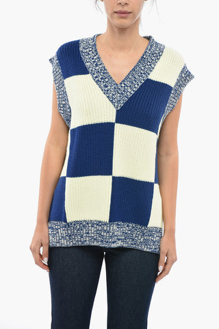Maglia Bicolore a Quadri Senza Manica