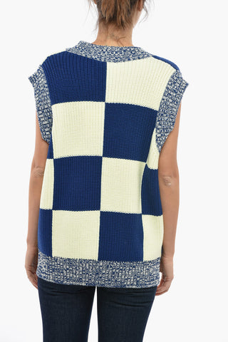 Two-Tone Checked Sleeveless Sweater