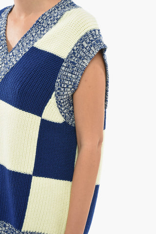 Maglia Bicolore a Quadri Senza Manica