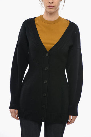 Wool Maxi Cardigan with V-Neck