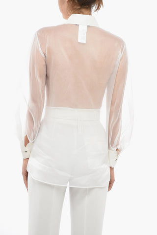 STUDIO Organza Silk AVON Shirt with Pleated Plastron
