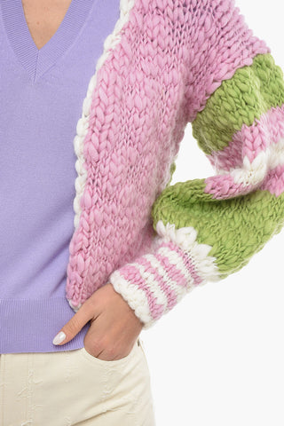 Cardigan Aran Crop con Maniche Blusanti