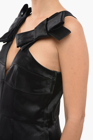 Satin Sheath Dress with Bows on the Straps