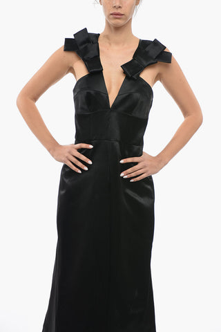 Satin Sheath Dress with Bows on the Straps