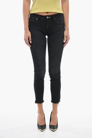 Jeans Skinny Fit in Lavaggio Scuro con Orlo Sfrangiato 13cm