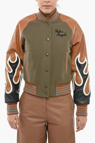 Wool BURNING Bomber Jacket with Leather Sleeves