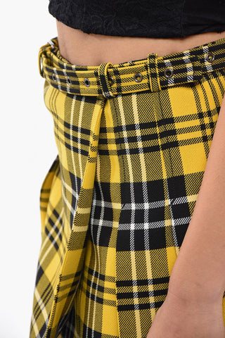 Tartan Pleated Wrap Miniskirt with Belt