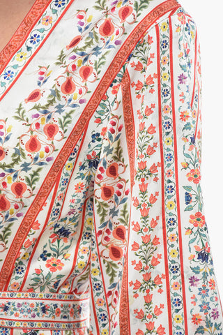 Floral Patterned Reversible Satin Cardigan with Belt