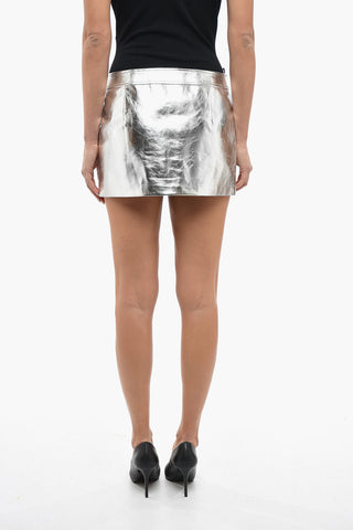 Front Zip Metallic Textured Leather Mini Skirt