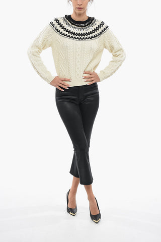 Virgin Wool Aran Crew-Neck Sweater with Sequin embellished