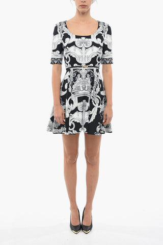 Belted A-Line Dress With Baroque Print