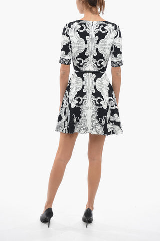 Belted A-Line Dress With Baroque Print