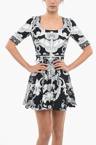 Belted A-Line Dress With Baroque Print
