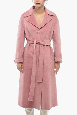 Concealed Closure Single-breasted Cashmere Coat with Belt