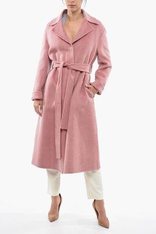 Concealed Closure Single-breasted Cashmere Coat with Belt